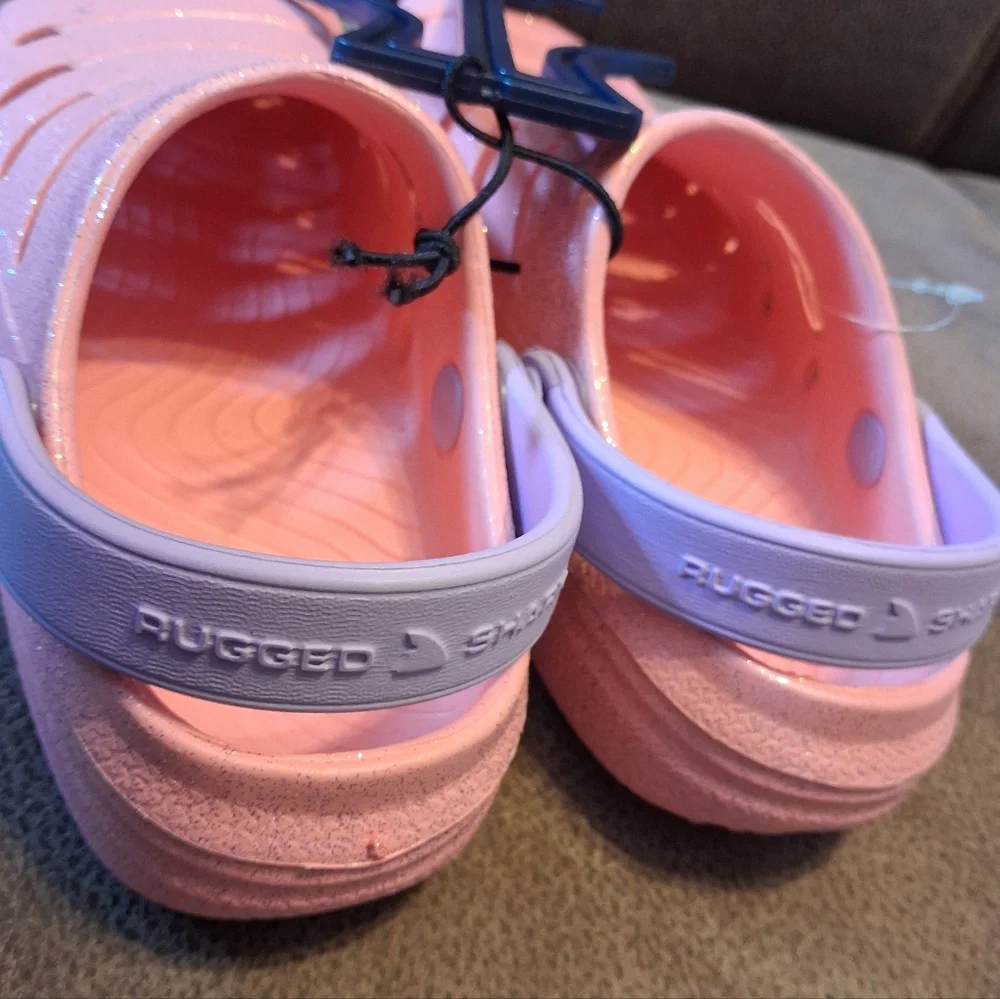 Rugged Shark Kids Sparkle Pink Slip-On Clog Size 10